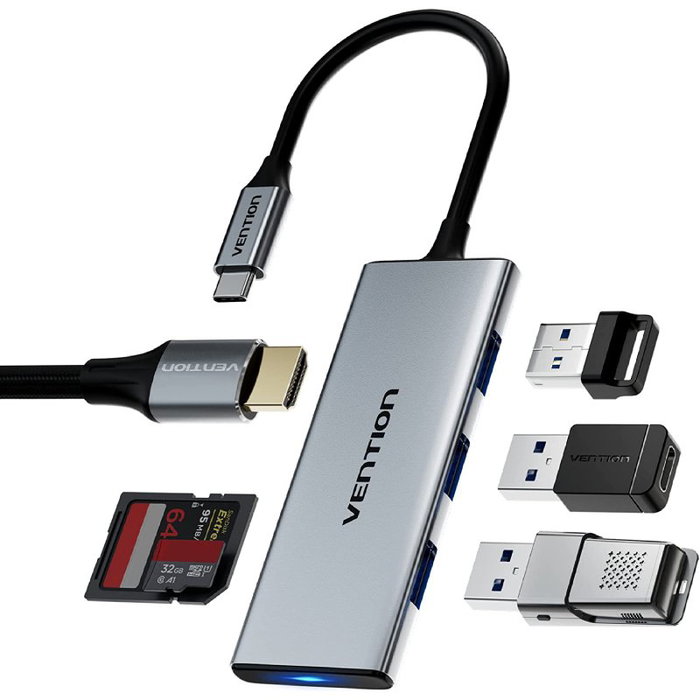 Vention Docking USB Tipo-C TOPHB 6 en 1 Gris espacial